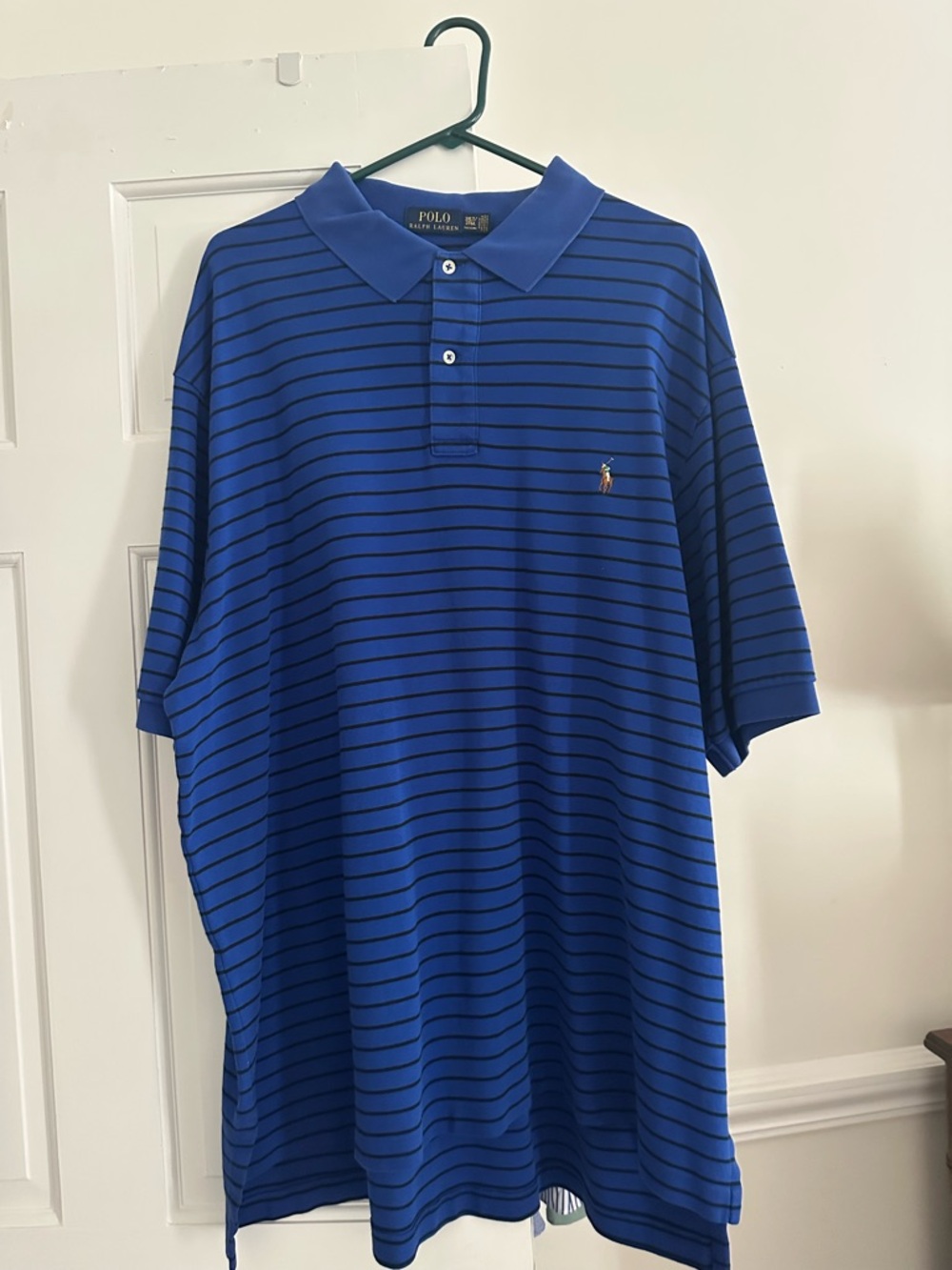 Ralph Lauren Blue Polo Shirt with Thin Black Stripes